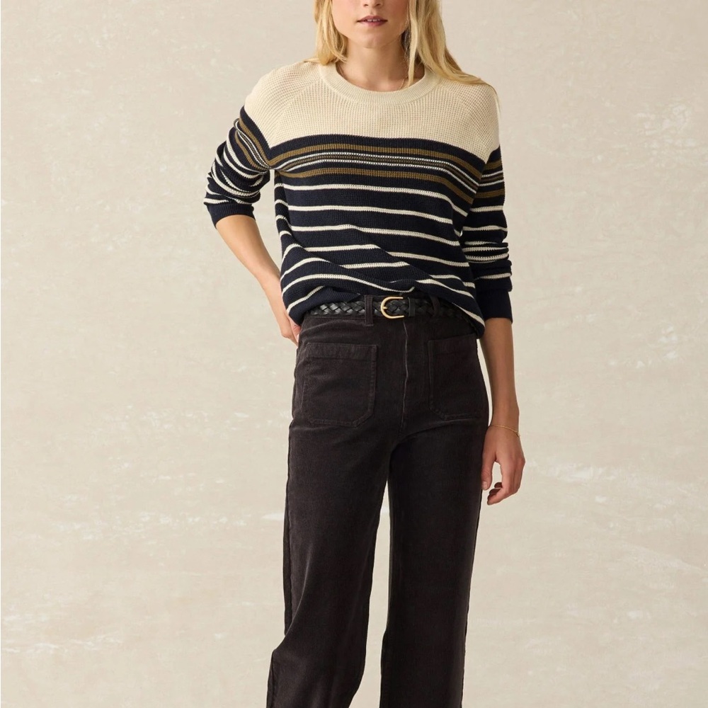 NWT Faherty Throwback Waffle Striped Crewneck Swe… - image 2